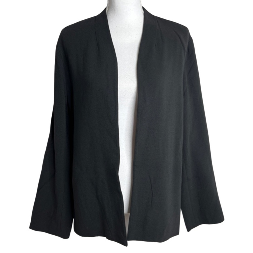 Eileen Fisher Wool Blend Open Front Jacket Black Size L